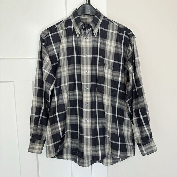 Burberry Brit Black Grey Nova Check Cotton Button Down Long Sleeve Shirt Large - Picture 1 of 7